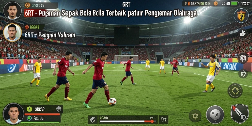Screenshot 6RT menampilkan aksi seru sepak bola di lapangan.