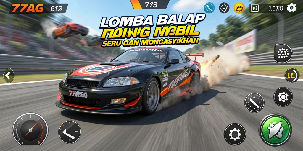 Screenshot gameplay 77AG menampilkan aksi balap mendebarkan di lintasan.