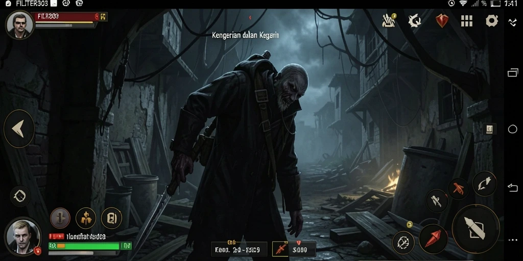 Screenshot utama menampilkan gameplay menegangkan dengan suasana mencekam.