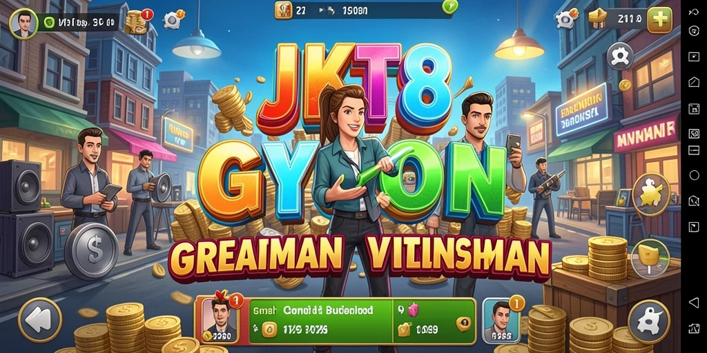 Screenshot gameplay menampilkan manajemen bisnis yang menarik di JKT8.