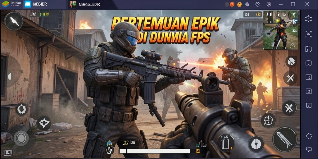 Screenshot dari aksi menegangkan dalam permainan FPS MEGAIDR.