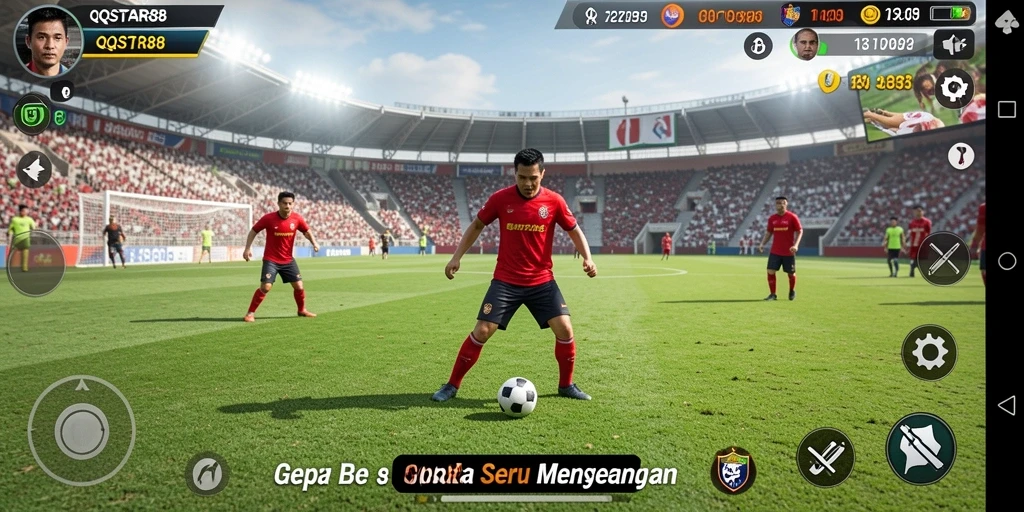Gameplay seru dengan aksi sepak bola yang menegangkan.