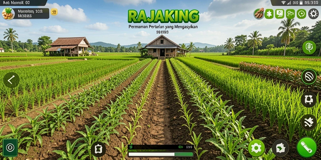 Screenshot gameplay <strong>RAJAKING</strong> memperlihatkan aktivitas bercocok tanam yang seru.