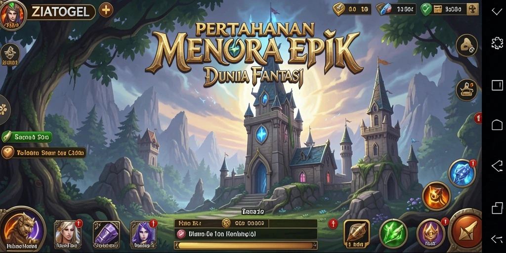Tangkapan layar ZIATOGEL menunjukkan aksi menyerang menara di battlefield yang penuh warna.